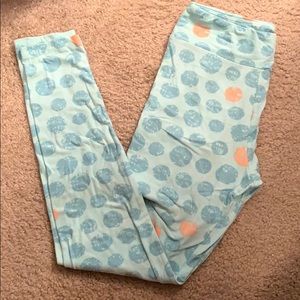 LuLaRoe One Size Legging- aqua and pink polka dot